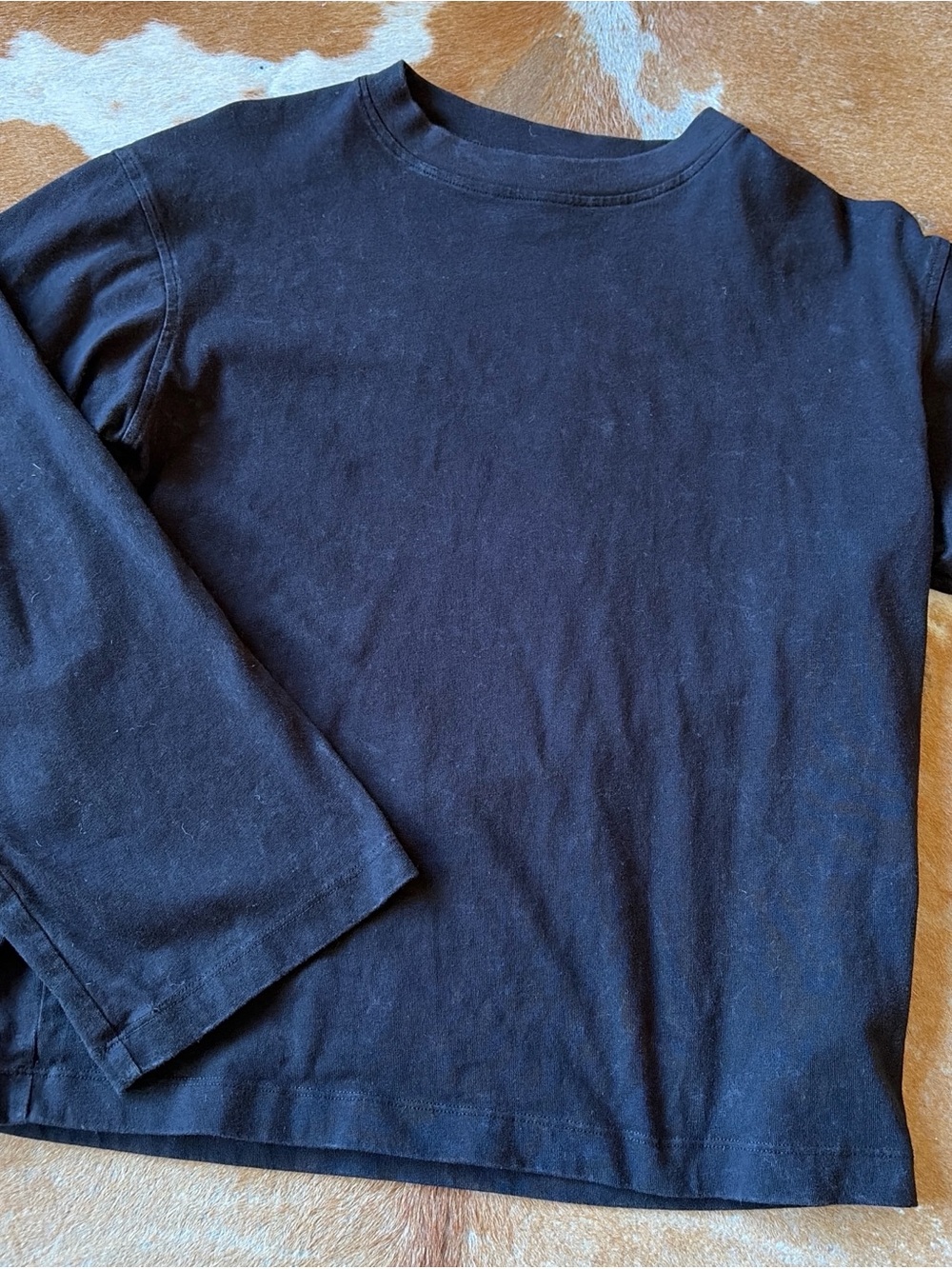 Classic Distressed Black Long Sleeve Cotton Tee
